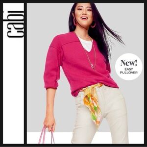 NWOT CAbi Easy Pullover V-Neck Sweater in Raspberry